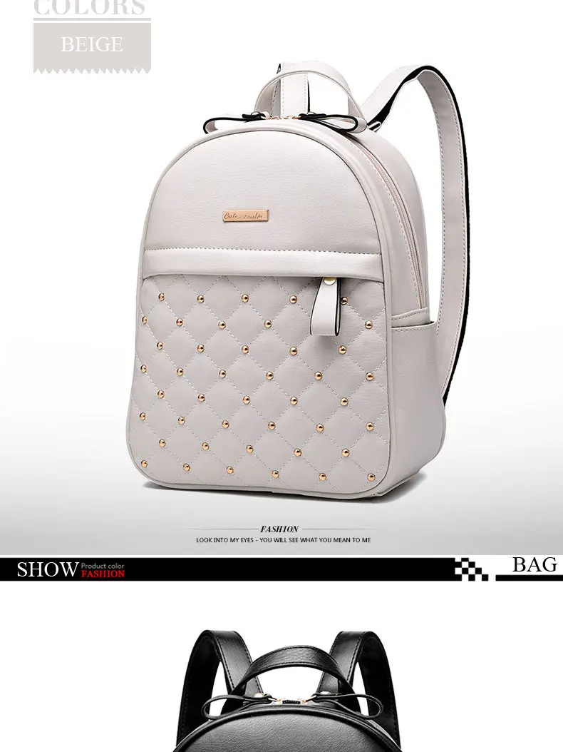 2022 Fashion Women Casual Travel Bead Backpack School Bags PU Leather Backpack for Teenage Girls Mochila Female Backpack S004