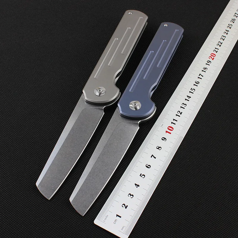 

Flipper folding knife bearing D2 blade TC4 Titanium handle outdoor camping hunt pocket fruit knife EDC tools