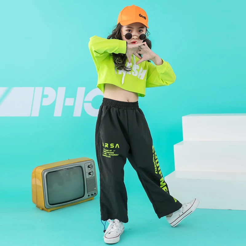 Kids Hip Hop Outfits Cropped Hoodie Sweatshirt Shirt Tops Casual Pants for Girl Dance Costume Wear Ballroom Dancing Clothes