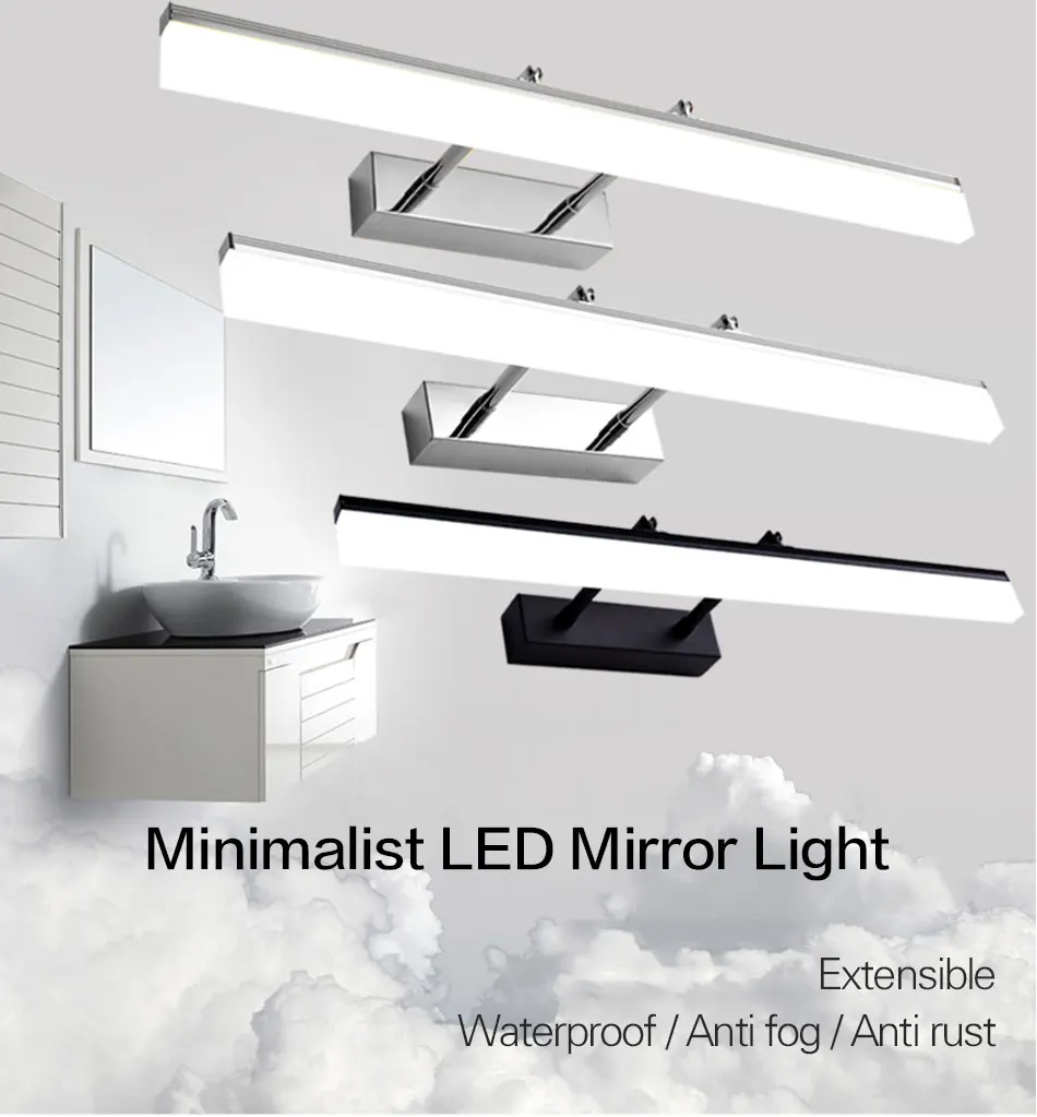 Современный светодиодный светильник для зеркала 8 Вт 40 см 12 Вт 55 см настенный светильник для внутреннего освещения из нержавеющей стали для ванной комнаты водонепроницаемый 220 В