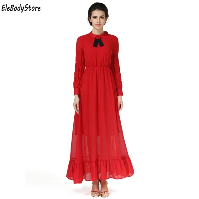 Red Chiffon Maxi Dress