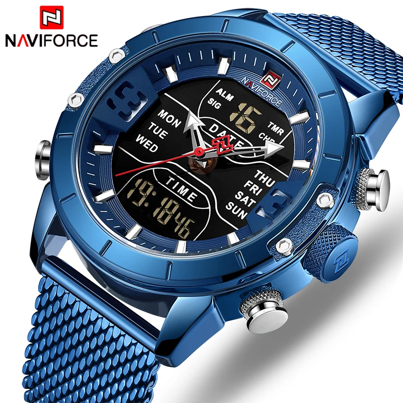 Часы NAVIFORCE мужские армейские с сетчатым ремешком 30 м водонепроницаемые