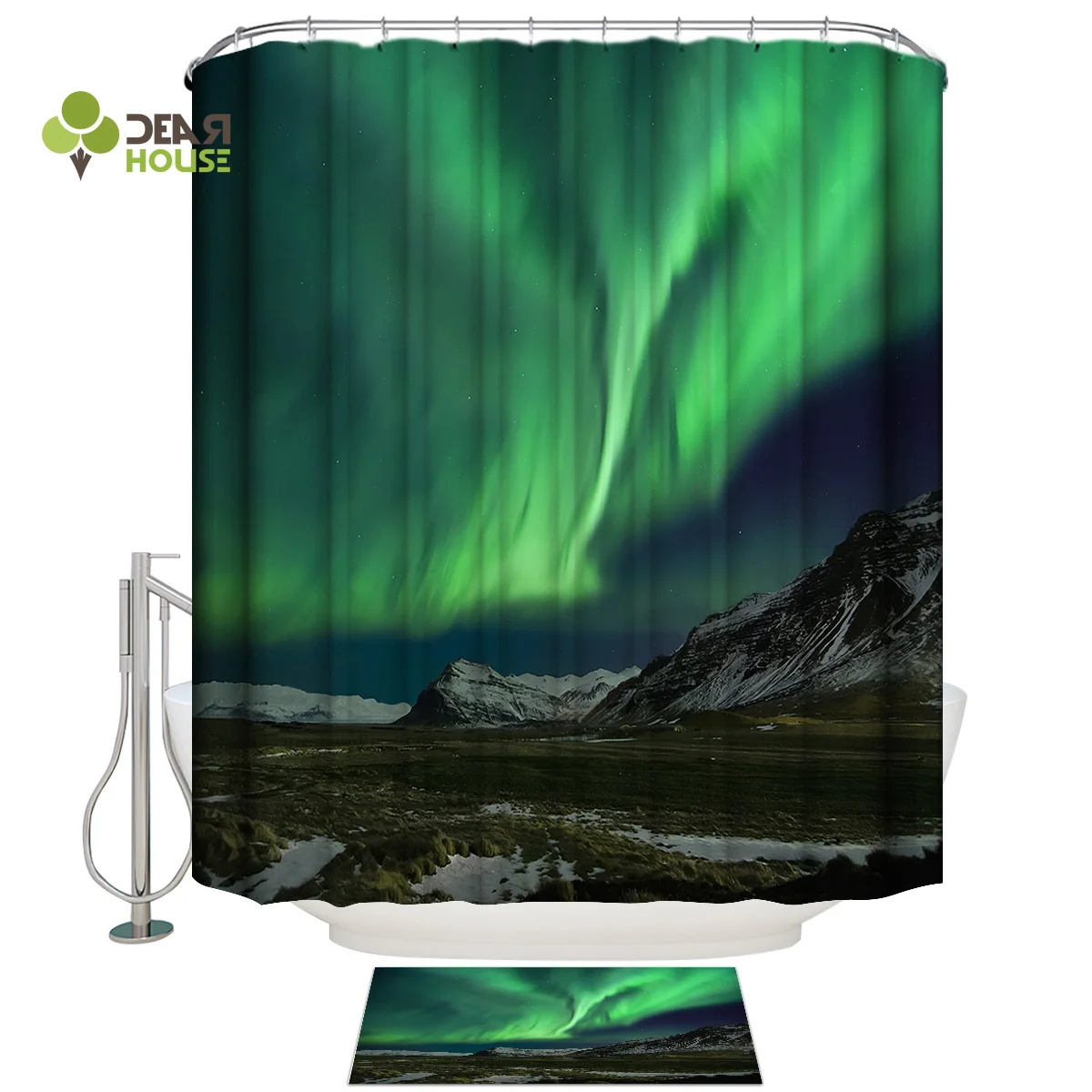 Dearhouse Aurora Natural Scene Shower Curtain Doormat Sets Bathroom Decor Set Waterproof Toilet Modern Women Funny Ring | Дом и сад