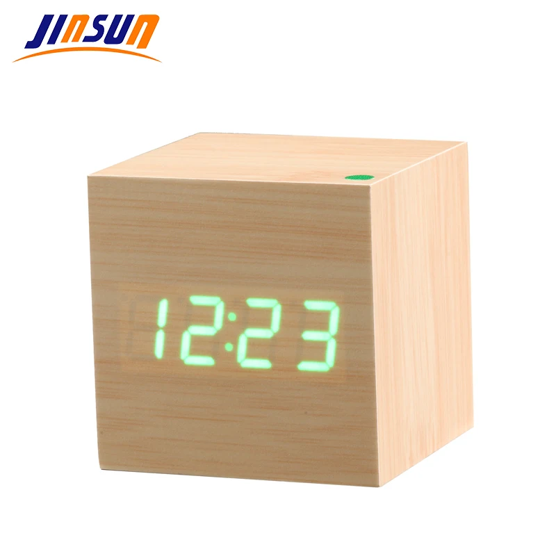 JINSUN New Modern Wooden Led Clock Square Style Desktop Clock Led