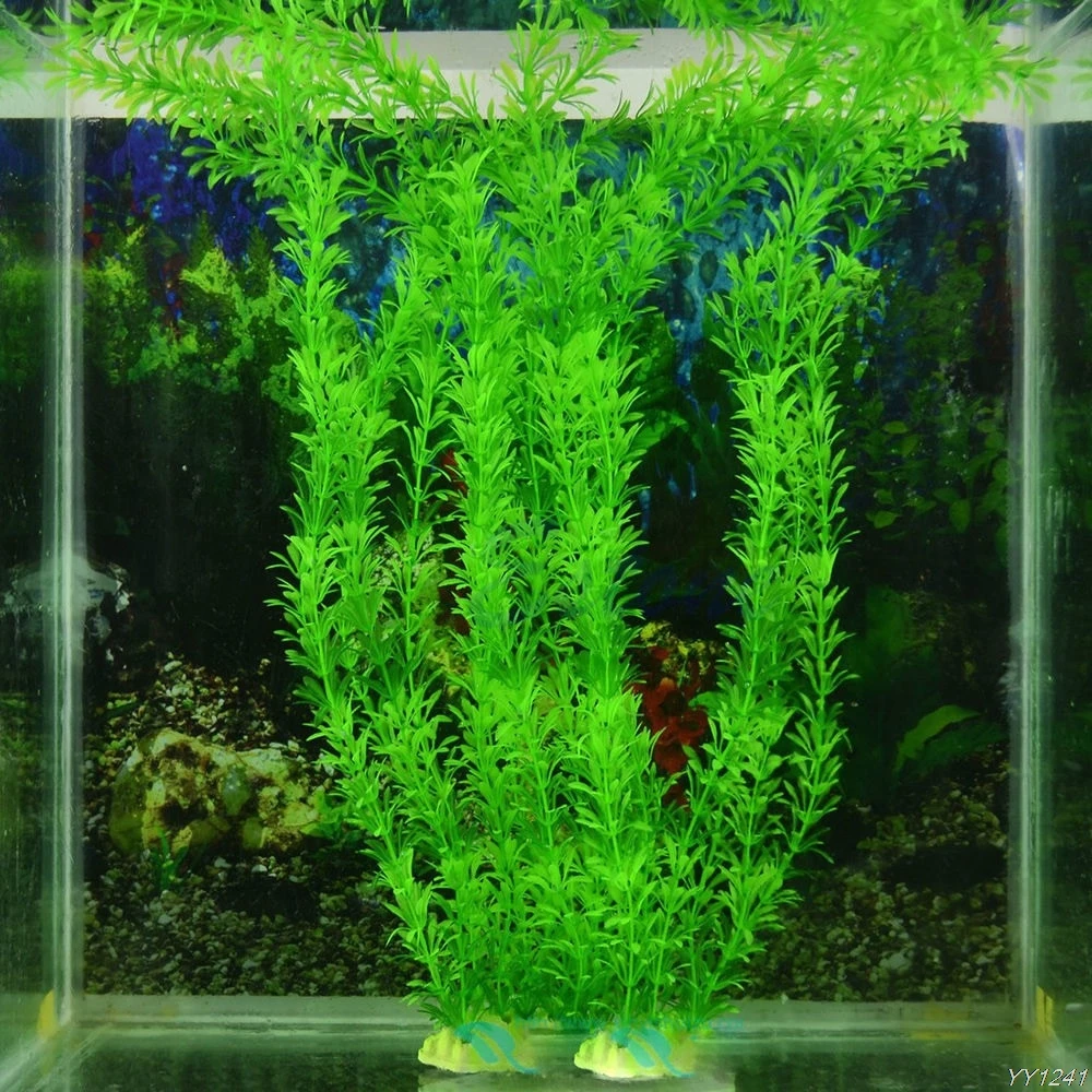 13" Stunning Green Artificial Plastic Grass Fish Tank Water Plant Aquarium Decor Y110
