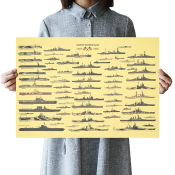 

DLKKLB Retro Poster World War II Battleship Collection Vintage Kraft Paper Battleship Decor Paint Bar Cafe Decor Wall Sticker