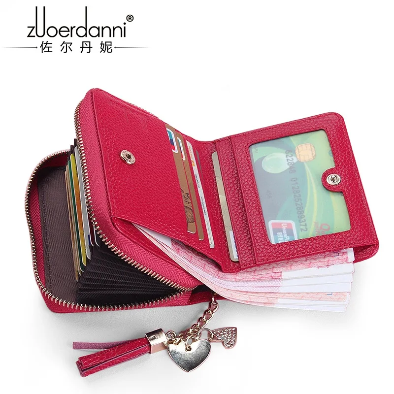 Women's Genuine Leather Card Holder Bag Lady Zipper Credit Cards