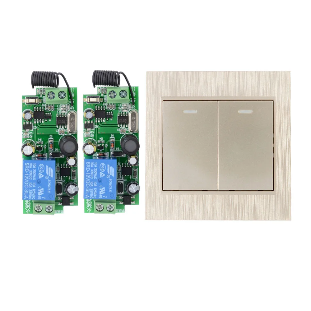 

AC110V 220V 250V 2CH 10A RF Wireless Remote Switch Wireless Light Switch + 1/2 Button Golden Wireless Wall Panel Remote Control