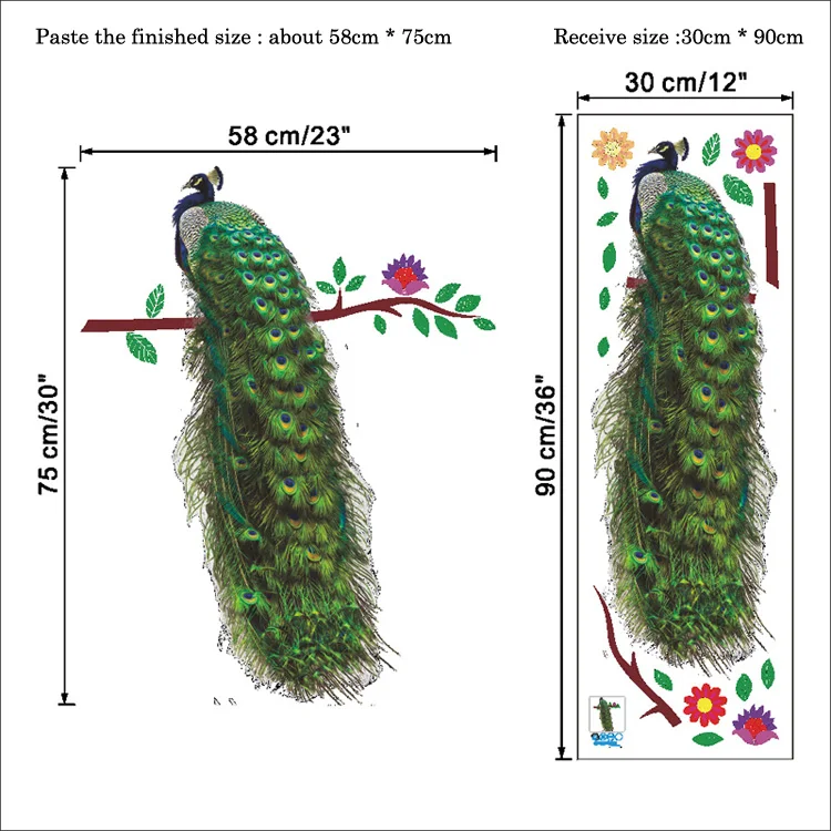 Павлин на ветке стены стикеры гостиной двери диван/ТВ фон украшения дома росписи искусство наклейки s обои