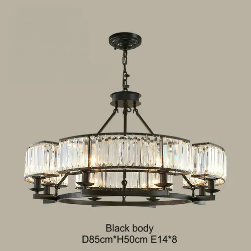 Винтажный стиль лофт хрустальный светильник бронзовая черная хрустальная люстра лампа абажур лампы для гостиной E14 Светодиодная лампа - Цвет абажура: Black D85x50CM