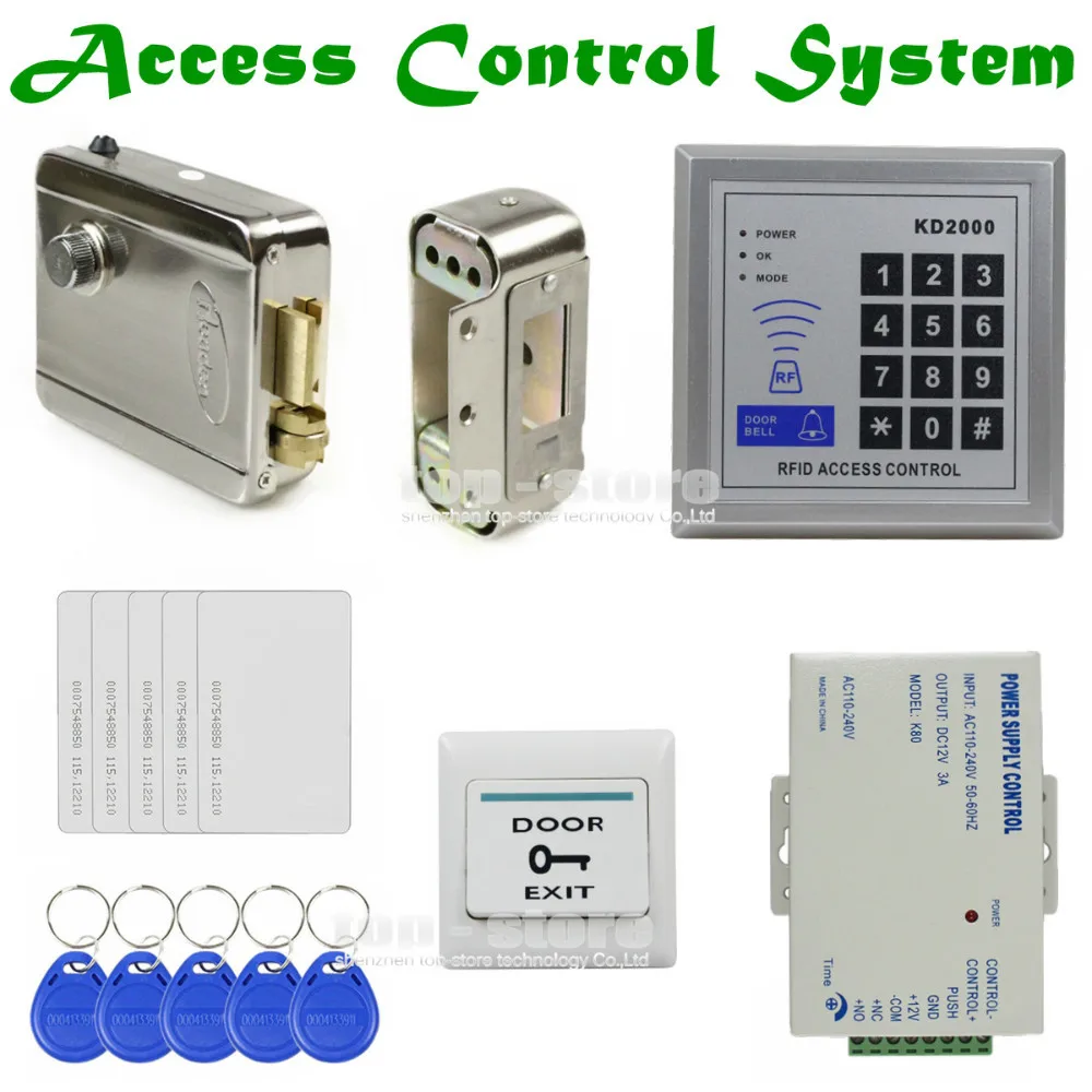 

DIYSECUR Full Kit Set 125KHz RFID Keypad Access Control System Security Kit + Electric Lock + Exit Button KD2000