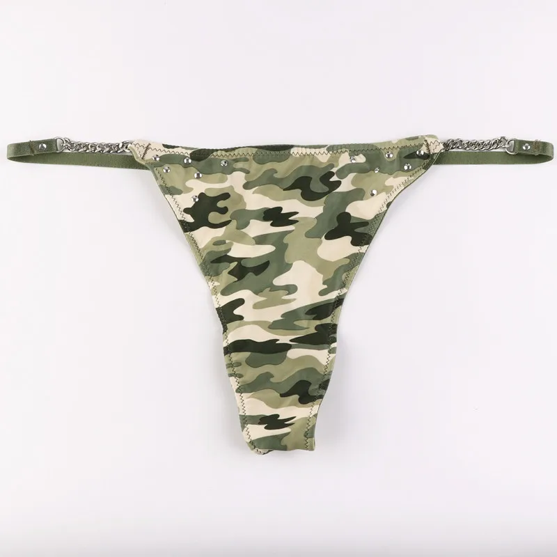 

1PCS Lady Sexy Camouflage Green Thongs Girls Low Waist Sexy G-Strings Women'S Hollow Tempting Pretty Thongs Underwear Hot Sale
