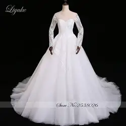 Изумительное Элегантное свадебное платье трапециевидной формы с вырезом лодочкой с длинными рукавами из атласа с фатиновой юбкой для