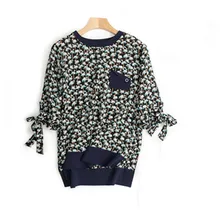 Женская весенне-осенняя Модная шелковая Футболка с принтом, половина рукава, манжеты, футболки с круглым вырезом, один и более размер, розничная