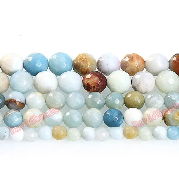

Fctory Price Natural Stone Faceted Mixed Amazonite Round Loose Beads 16" Strand 4 6 8 10 12 MM Pick Size For Jewelry diy