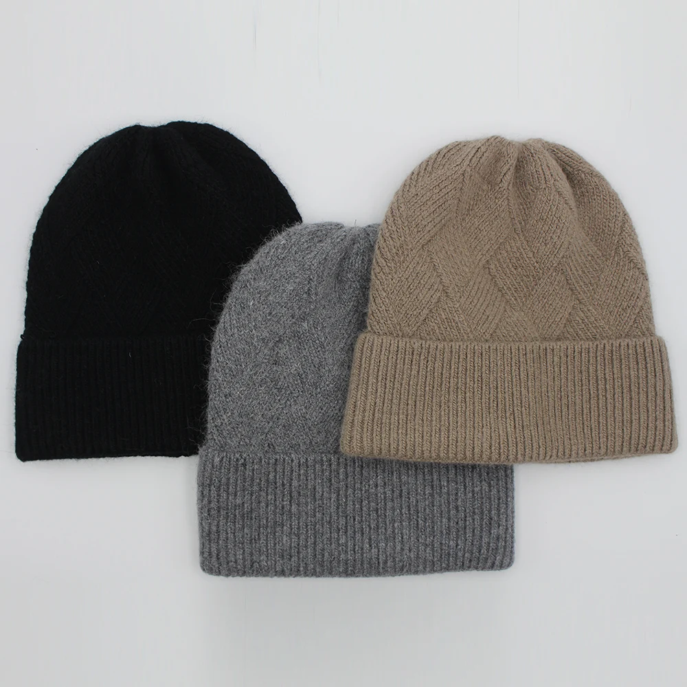 Skullies шапочки Женская зимняя шапка головной убор вязаная шапка Ангорская поля теплая мягкая клетчатая Повседневная Эластичная уличная Лыжн...