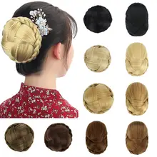 Красота Плетеный пучок крышка клип в блонд Черный Синтетические волосы для наращивания коричневый кудрявый Резиновый Пончик-шиньон для девочек