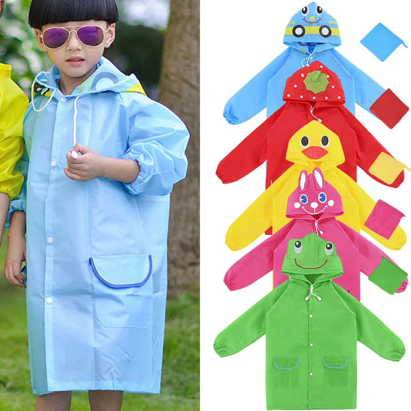 Fashine Childrens Carton Animal Hooded Raincoat with Pockets Green//120
