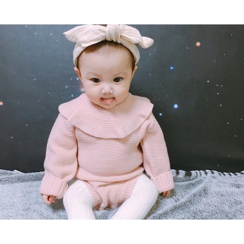 

MYUDI - Baby Sweater Autumn Winter Girl Lotus Collar Warm Knitted Pullover Children Sweater Romper One Piece Toddler Clothing