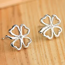 ES495 Brincos Women Silver Plated Leaf Earing Heart LOVE Fashion Metal Pierced Stud font b Earrings