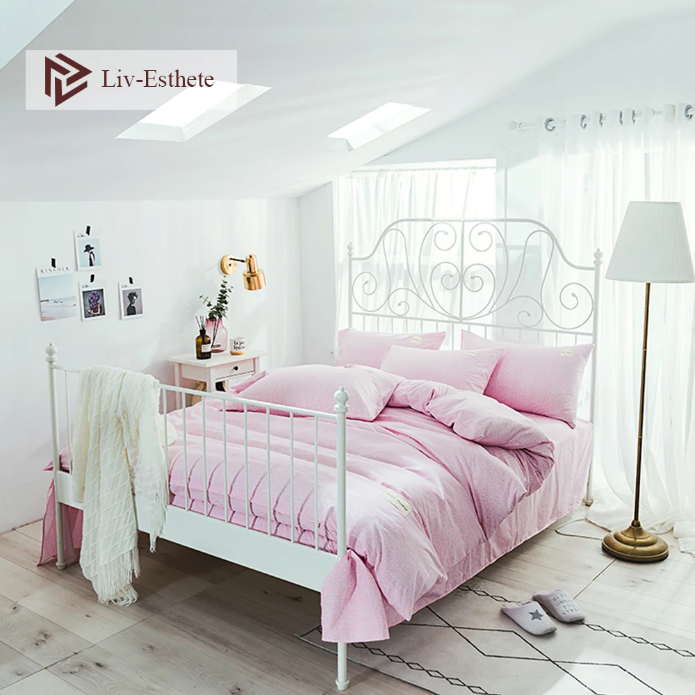

Liv-Esthete Elegant Pink Bedding Set Modern Duvet Cover Flat Sheet Pillowcase Single Double Queen King Bed Linen For Adult