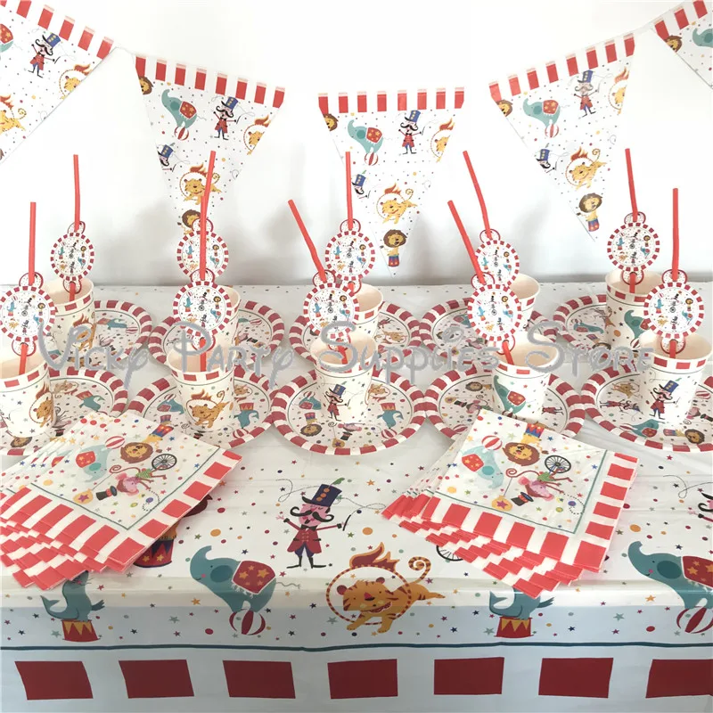

71pcs/lot Creative Circus Theme Party Tableware Decorations Set for 10 Plate Napkin Pennant Birthday Baby Shower Party Supplies