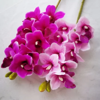 

one Real Touch Orchids PU Cymbidium Large Size 10 Heads PU Butterfly Orchid Flowers for Wedding Centerpieces Decorative Flower