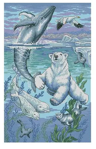 

Gold Collection Lovely Nostalgia Counted Cross Stitch Kit Arctic Antics Dolphin Dolphins and Polar Bear dim 35001