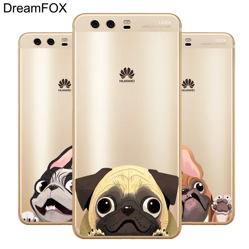 DREAMFOX L518 Cute Puppy Pug Soft TPU Silicone Case Cover For Huawei P8 P9 P10 Lite Plus 2017 Honor 8 Pro 9 6X |