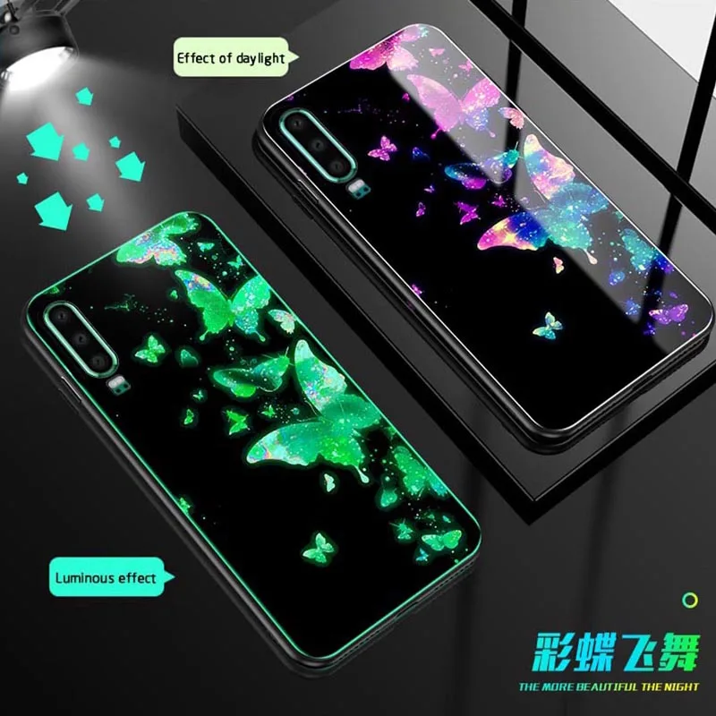 Светящийся стеклянный чехол для Huawei P40 P30 Pro mate 30 20 P20 Lite задняя крышка Honor V30 10i 10 V10 8X