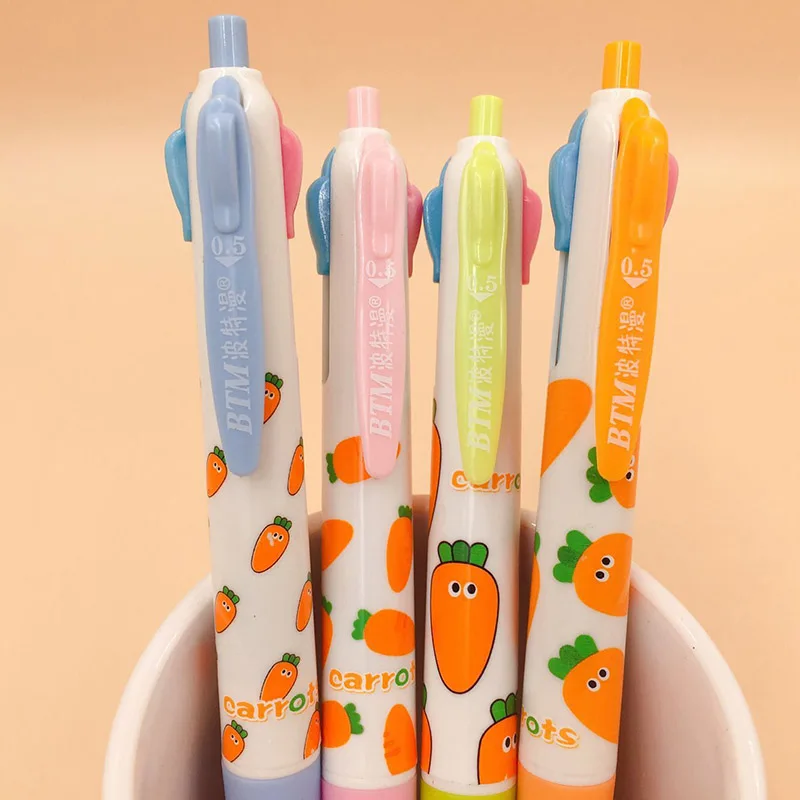 

4 Colors Cute Cartoon Carrot Press Ballpoint Pen Kawaii Multicolor Ball Pen for Children Gifts School Stationery Supplies