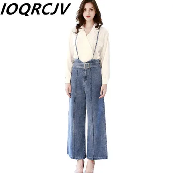 

2019 summer women high waist Denim Overalls Jeans Loose straight wide Leg Trousers Belt Jeans Female casual fashion Plus Size