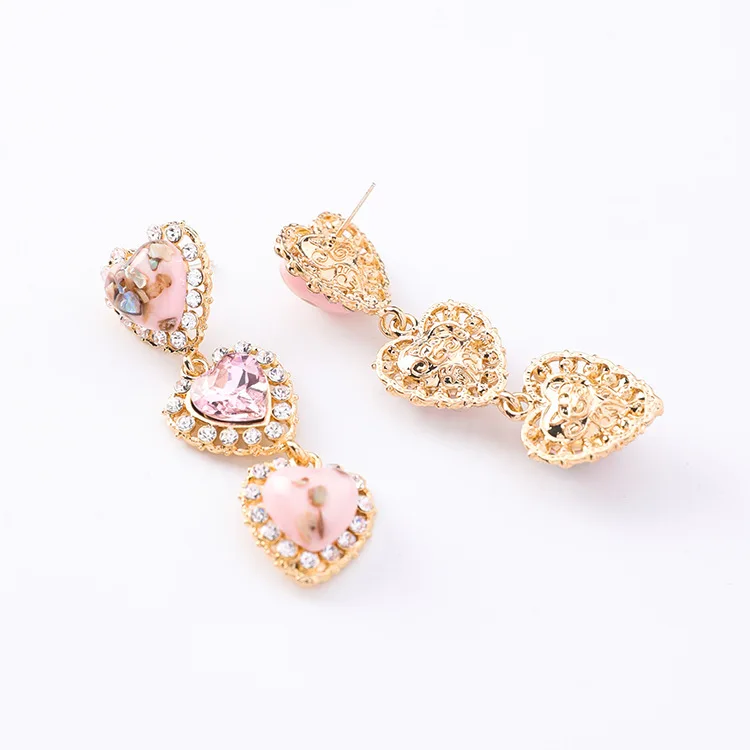 MENGJIQIAO 2018 New Colorful Shell Love Heart Crystal Long Pendientes Mujer Moda Statement Rhinestone Drop Earrings For Women