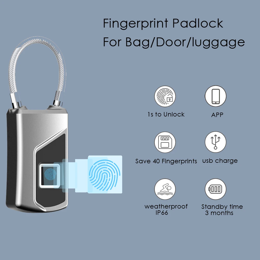 Wireless/Smart Door Lock Keyless Fingerprint Padlock Bluetooth Wifi Biometric/Digital Finger Print Waterproof Electric Locks