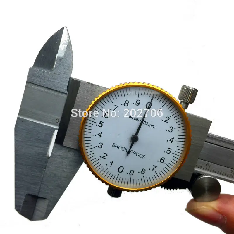 Factory-outlet 0-6" Inch Dial vernier caliper 6 inch.001" Shock Proof Dial Caliper gauge micrometer - Цвет: gold  0.02mm