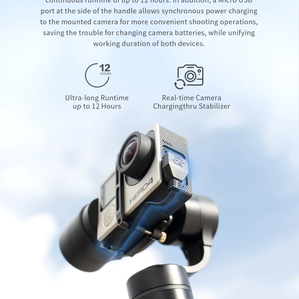 Zhiyun Эволюция 3 оси ручной Gimbal стабилизатор для экшн Камера Gopro3/3+/4 Алюминий сплав Строительство