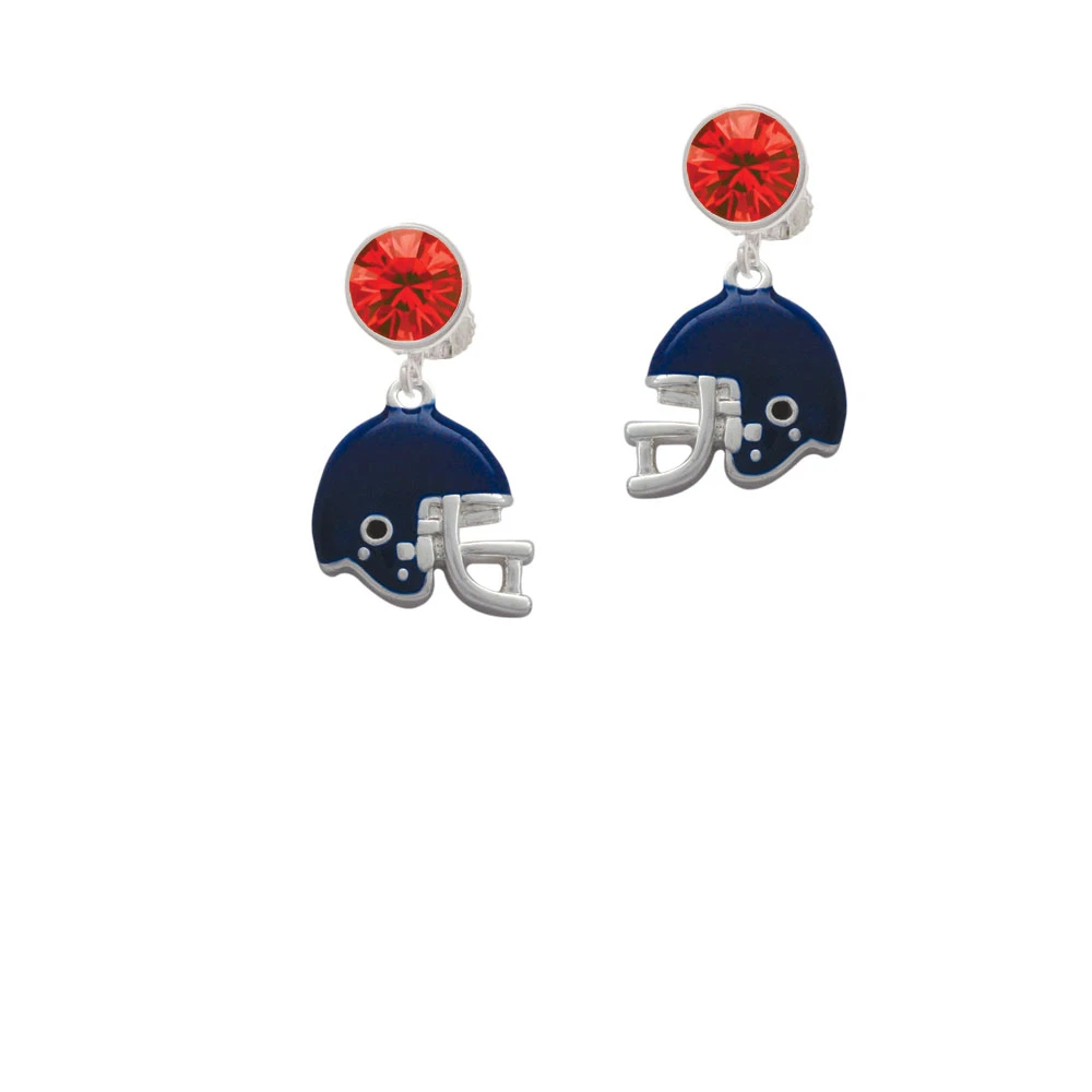 Small Blue Football Helmet Crystal Clip On Earrings (4)