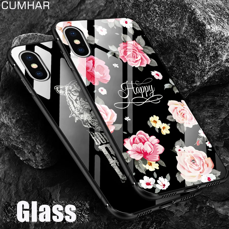 

Tempered Glass Case for iPhone XS Max X XR Cover Soft Edge Black Moon Star Wolf Street Butterfly Flower for iPhone 8 7 6 6s Plus