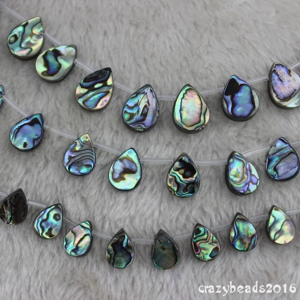 

Women's 1Strand Natural Paua Abalone Shell Flat Teardrop Jewelry Making Loose Beads Strand15"