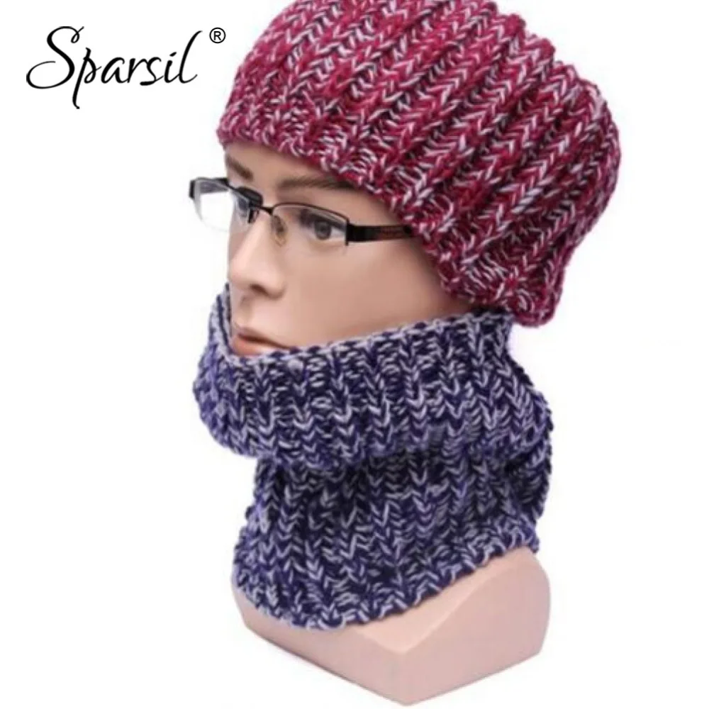 

Sparsil Unisex Winter Double-Lines Knitted Ring Scarves Thick Soft Woollen Neck Warmers Head Wraps 2018 Men&Women Wool Scarf