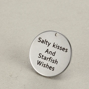 

20pcs 25MM Salty kisses And Starfish Wishes seashell Starfis word charms handmade stainless steel heart message pendants jewelry