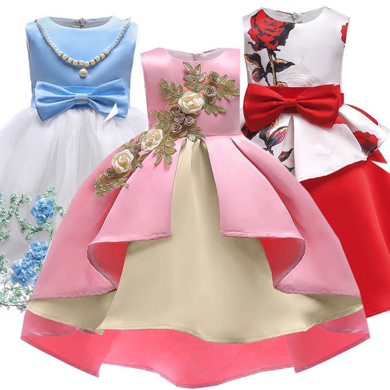 

Christmas Kids Dress Girls Pageant Birthday Party Wedding Beaded Flower Girls Dresses For Girls Formal Satin Sleeveless Dress