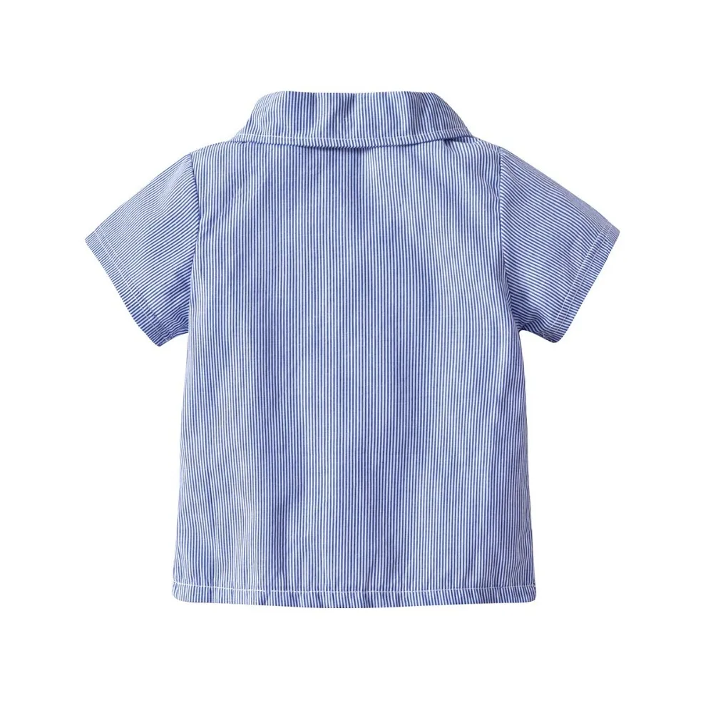 LCJMMO/Одежда для маленьких мальчиков, летние хлопковые детские комплекты, рубашка в полоску с отложным воротником и бантом в горошек+ короткие штаны, комплект одежды из 2 предметов для мальчиков 9-24 месяцев