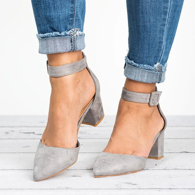 

2019 Women Sandals 3cm Block Heels Summer Shoes Ladies Wedges Shoes For Women Ankle Strap High Heels Sandale Femme Plus Size