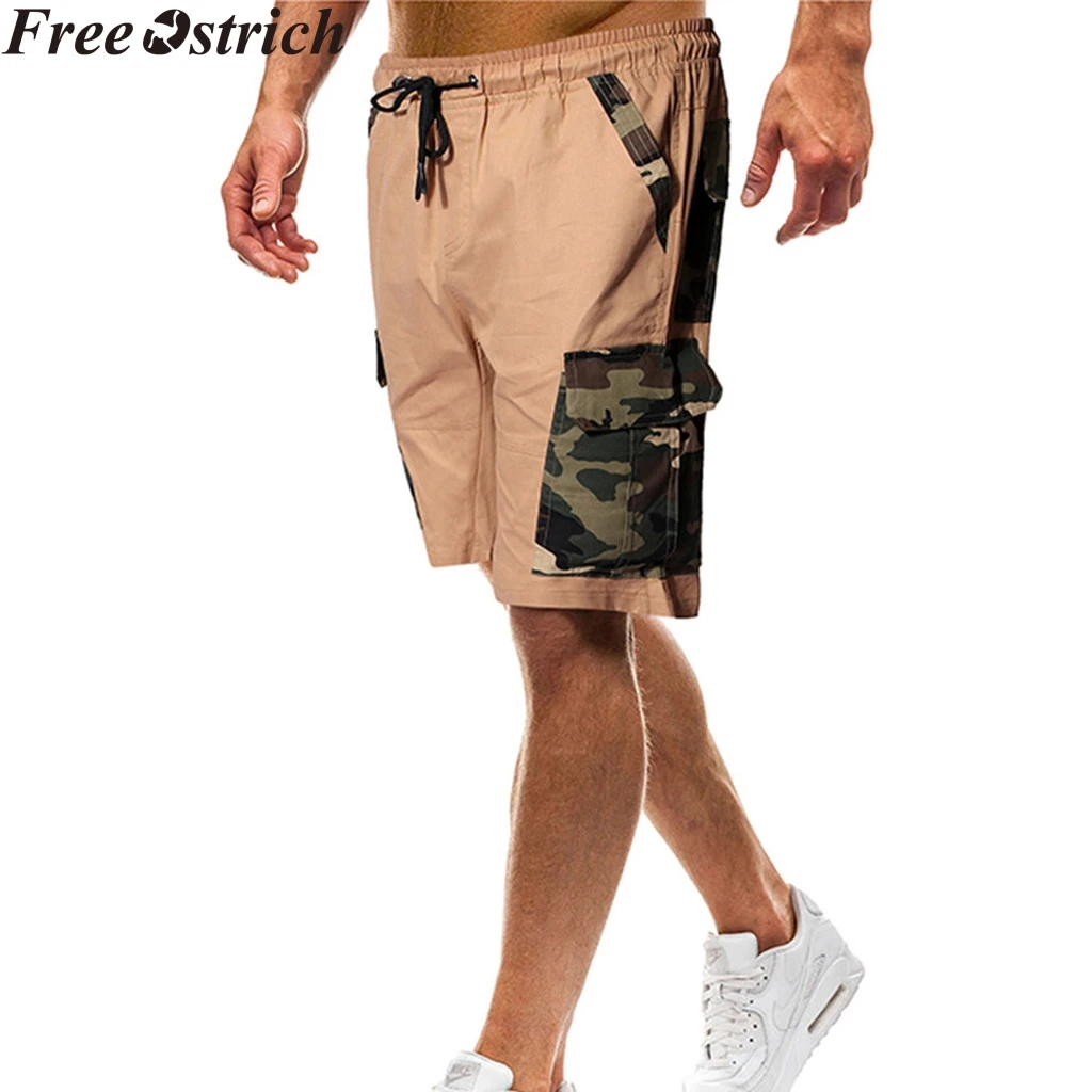 Мужские летние свободные карго шорты быстросохнущие строчки боковые карманы размера плюс Тренировочные Брюки камуфляжные ремни спортивные шорты для бега