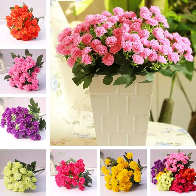 

36 Head Artificial Flowers Fall Vivid Carnation Flower Fake Leaf Wedding Home Table Party Decoration