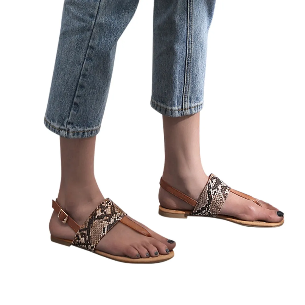 SAGACE; модные женские туфли из змеиной кожи на плоской подошве; женские римские сандалии с открытым носком и пряжкой; сандалии на ремешках со змеиным узором в стиле ретро;