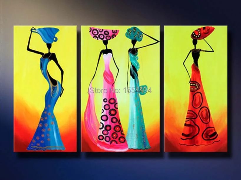 FramedhandpaintedcheapAfricanartwomendanceLandscapeoilpaintingcanvaswallpicture