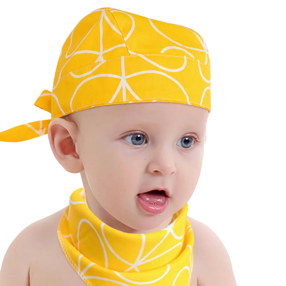 Children Print Thin Hat Stuff Baby Boys Girls Head Pirate Cap Set Child bandana bib With Collar Scarf Beanie Hats Bibs Newborn