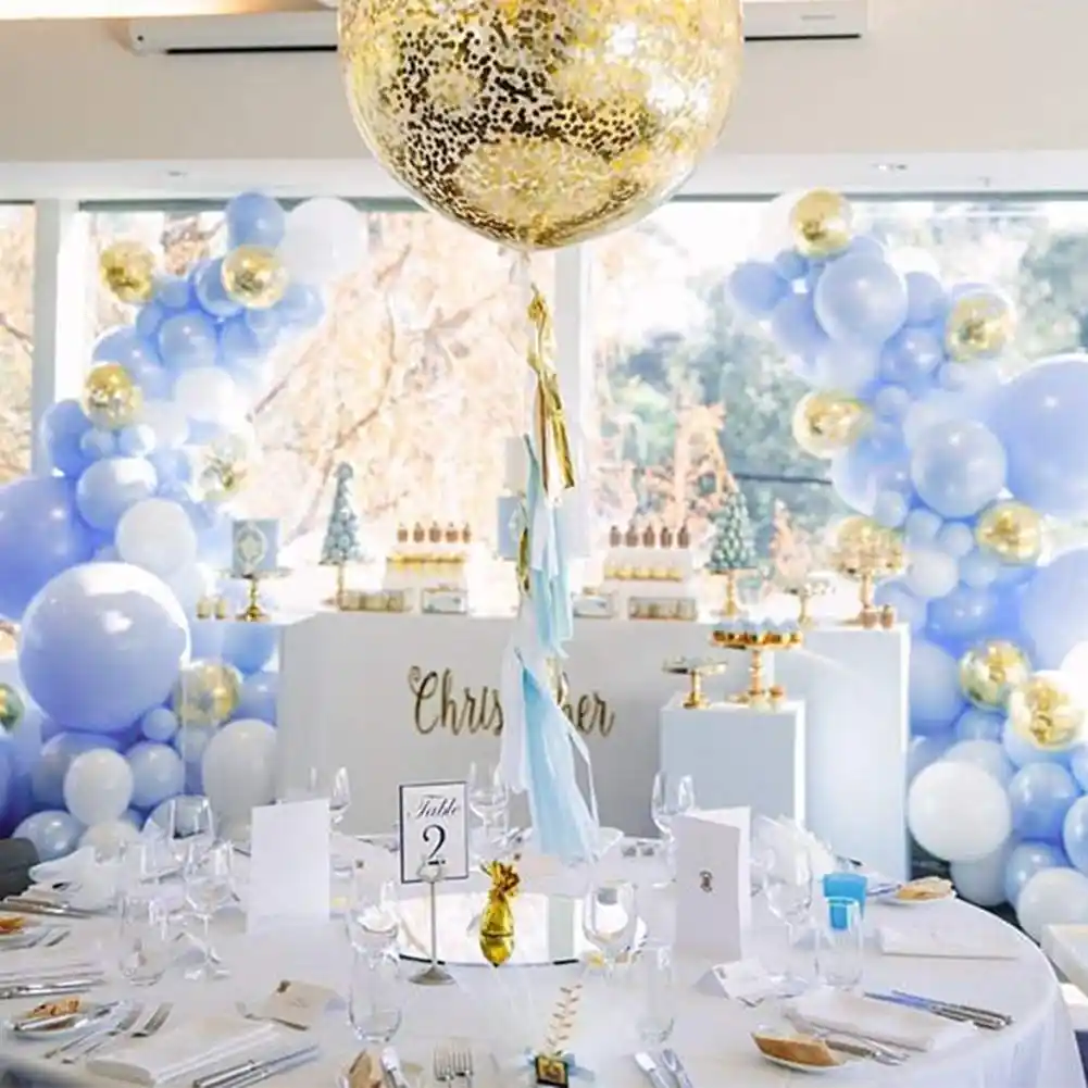 blue white and gold baby shower decorations